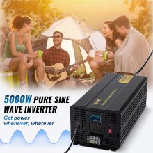 VEVOR Pure Sine Wave Inverter, 5000 Watt, Power Inverter, DC 12V to AC 120V Car Inverter, with LCD Display, USB Port and Remote Controller, Power Converter for Car RV Truck Solar System Travel Camping