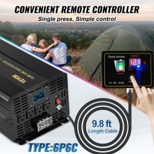 VEVOR Pure Sine Wave Inverter, 5000 Watt, Power Inverter, DC 12V to AC 120V Car Inverter, with LCD Display, USB Port and Remote Controller, Power Converter for Car RV Truck Solar System Travel Camping