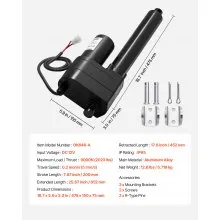 VEVOR 12V Linear Actuator, 200mm Stroke Ultra Heavy-Duty 9000N Linear Motion Actuator, IP65-Rated 5mm/s with Mounting Brackets for Industrial Machinery Vessels, Heavy Lifting Systems