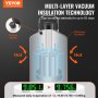 VEVOR liquid nitrogen tank with multi-layer vacuum insulation, showing hot and cold separation, vacuum nozzle.