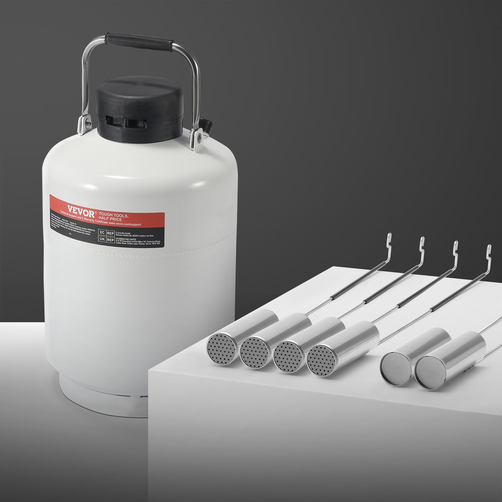 VEVOR Liquid Nitrogen Tank, 6 L Aluminum Alloy Liquid Nitrogen Container, LN2 Tank Dewar with 6 Canisters and Carry Bag with Straps, Cryogenic Tank for Beauty Industry, Semen Preservation, Scientific