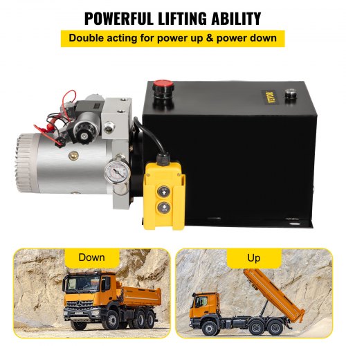 VEVOR Hydraulic Power Unit 12 Volt Dump Trailer Hydraulic Pump Double Acting 12 Quart Hydraulic Pump Electric Hydraulic Cylinder Pump with Brass Pressure Gauge for Dump Trailer Lift Gates & Trucker