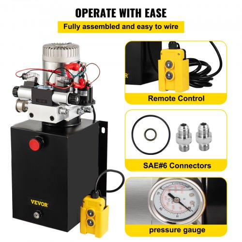 VEVOR Hydraulic Power Unit 12 Volt Dump Trailer Hydraulic Pump Double Acting 12 Quart Hydraulic Pump Electric Hydraulic Cylinder Pump with Brass Pressure Gauge for Dump Trailer Lift Gates & Trucker