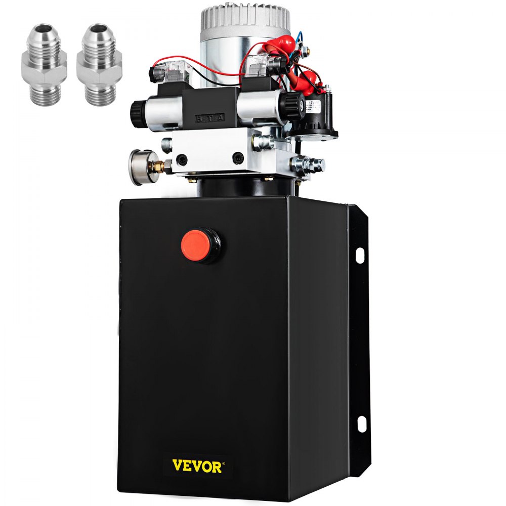 VEVOR Hydraulic Power Unit 12 Volt Dump Trailer Hydraulic Pump Double Acting 15 Quart Hydraulic Pump Electric Hydraulic Cylinder Pump with Brass Pressure Gauge For Dump Trailer Lift Gates & Trucker