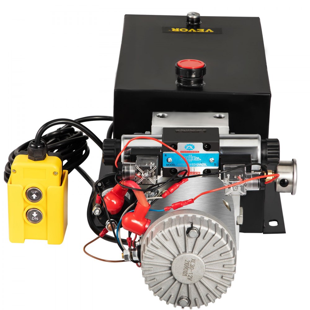 VEVOR Hydraulic Power Unit 12 Volt Dump Trailer Hydraulic Pump Double Acting 15 Quart Hydraulic Pump Electric Hydraulic Cylinder Pump with Brass Pressure Gauge For Dump Trailer Lift Gates & Trucker