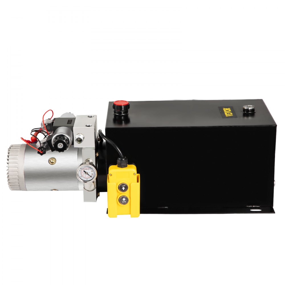 VEVOR Hydraulic Power Unit 12 Volt Dump Trailer Hydraulic Pump Double Acting 15 Quart Hydraulic Pump Electric Hydraulic Cylinder Pump with Brass Pressure Gauge For Dump Trailer Lift Gates & Trucker