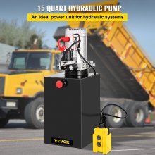 VEVOR Hydraulic Pump Electric Hydraulic Pump 15 Quart Single Acting for Dump Trailer