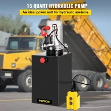 VEVOR Single Acting Hydraulic Pump 12V DC Hydraulic Power Unit 3.75 Gallon Dump Trailer Pump Steel Hydraulic Power Unit (Steel, 15 Quart/Single Acting)