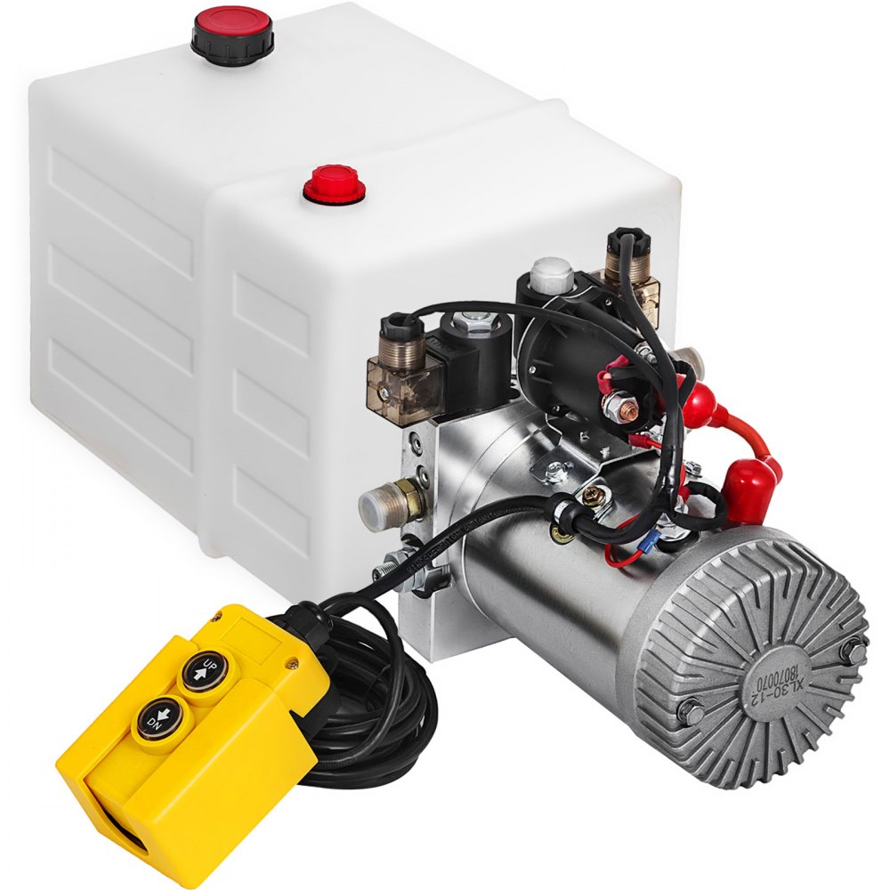 VEVOR Double Acting Hydraulic Dump Trailer Pump Plastic Poly Reservoir(12VDC Double Action Powering Unit, SAE #6 Ports, 3200 PSI, 20 Quart Reservoir)