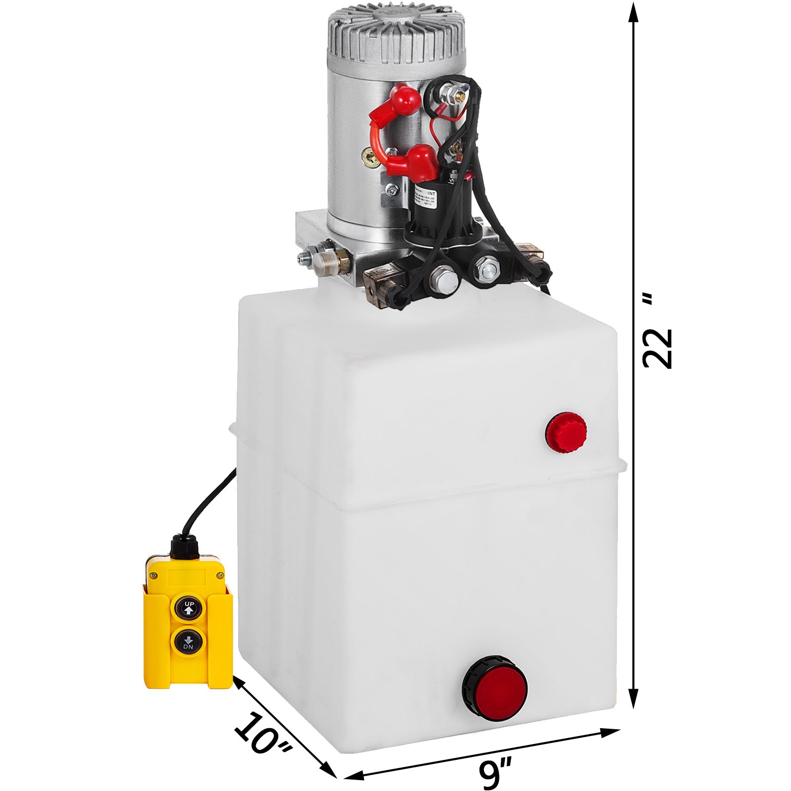 VEVOR Double Acting Hydraulic Dump Trailer Pump Plastic Poly Reservoir(12VDC Double Action Powering Unit, SAE #6 Ports, 3200 PSI, 20 Quart Reservoir)