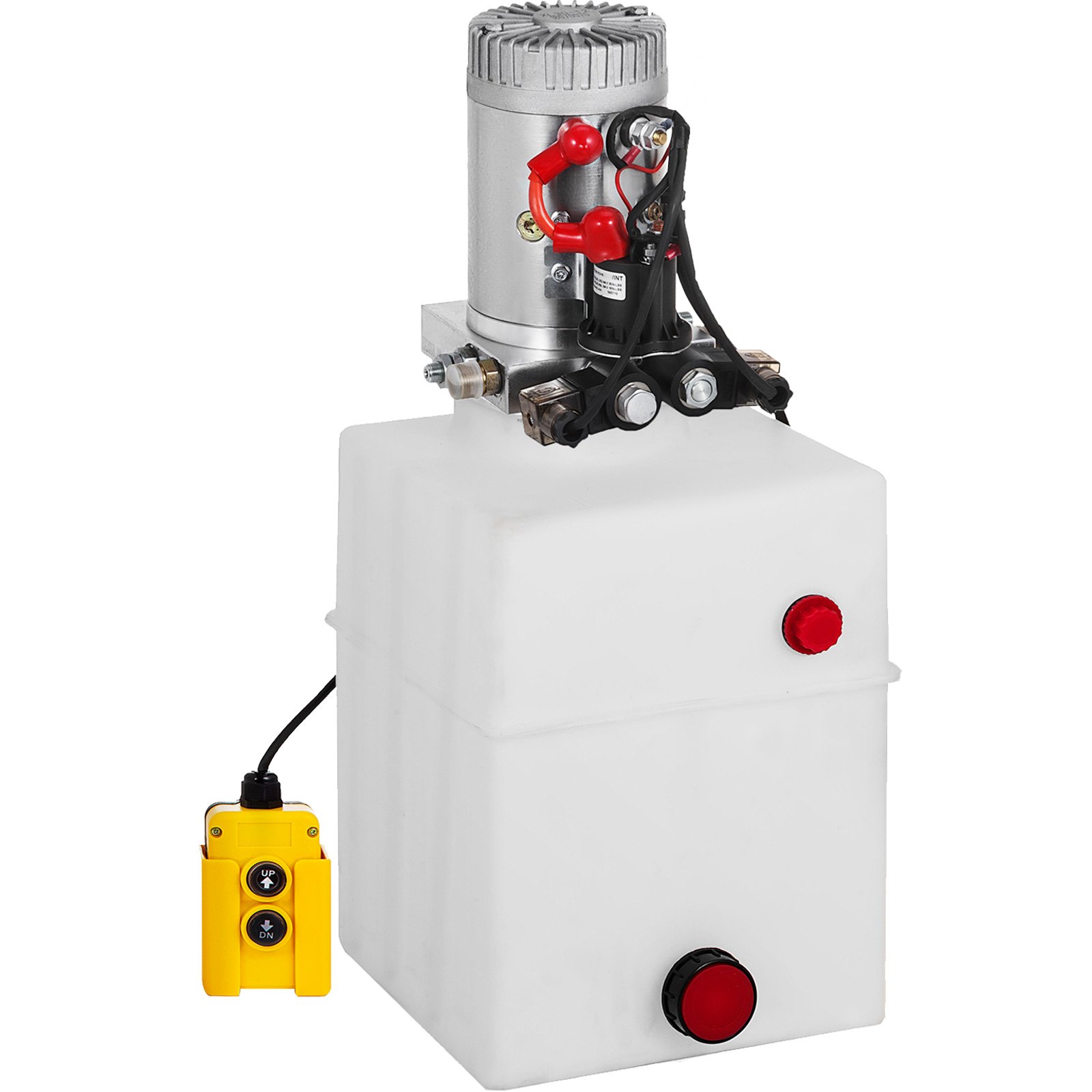 VEVOR Double Acting Hydraulic Dump Trailer Pump Plastic Poly Reservoir(12VDC Double Action Powering Unit, SAE #6 Ports, 3200 PSI, 20 Quart Reservoir)