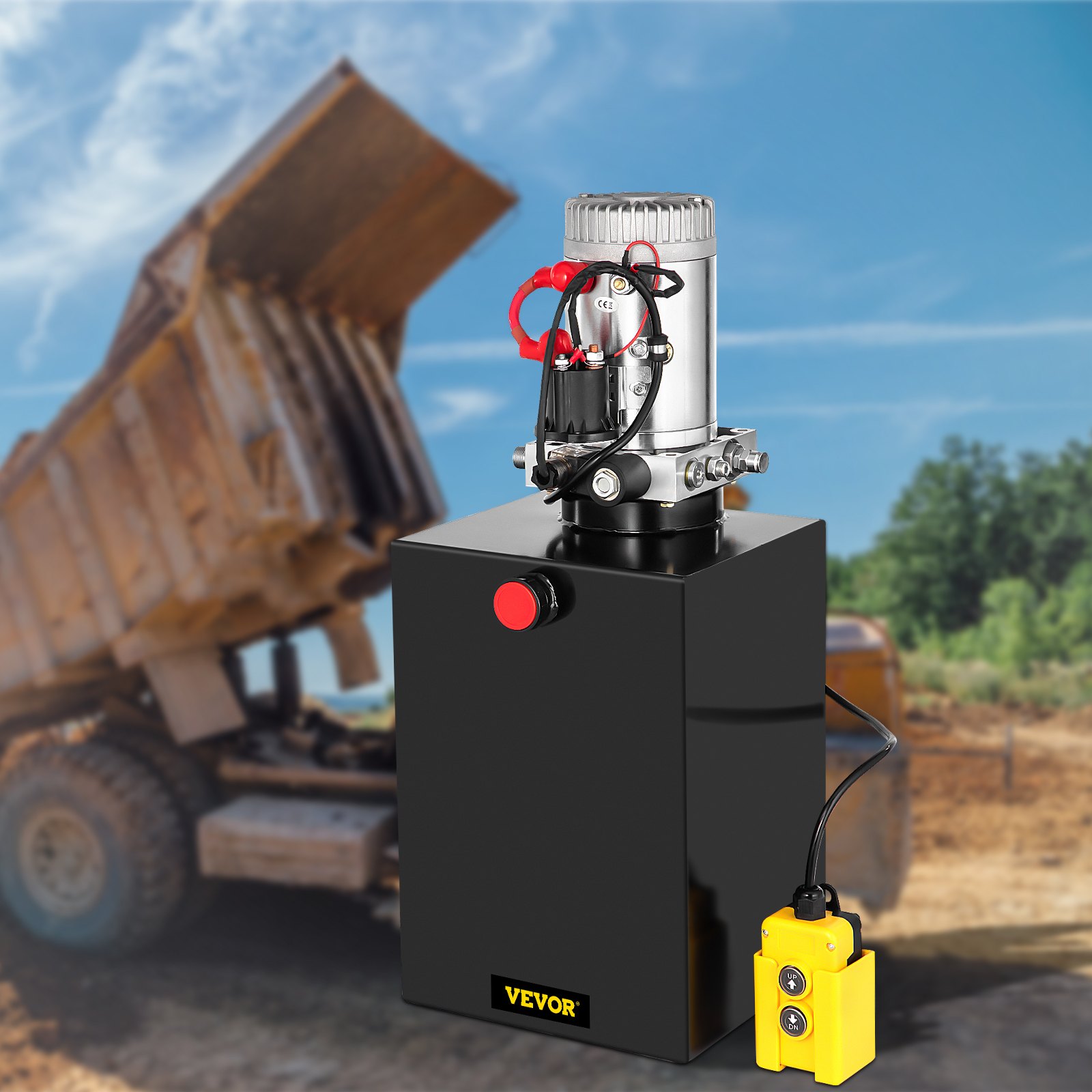 VEVOR 20 Quart Hydraulic Pump Single Acting Hydraulic Dump Trailer Pump 3200 PSI Hydraulic Power Unit (12V DC Single Action Powering Unit, SAE #6 Ports)
