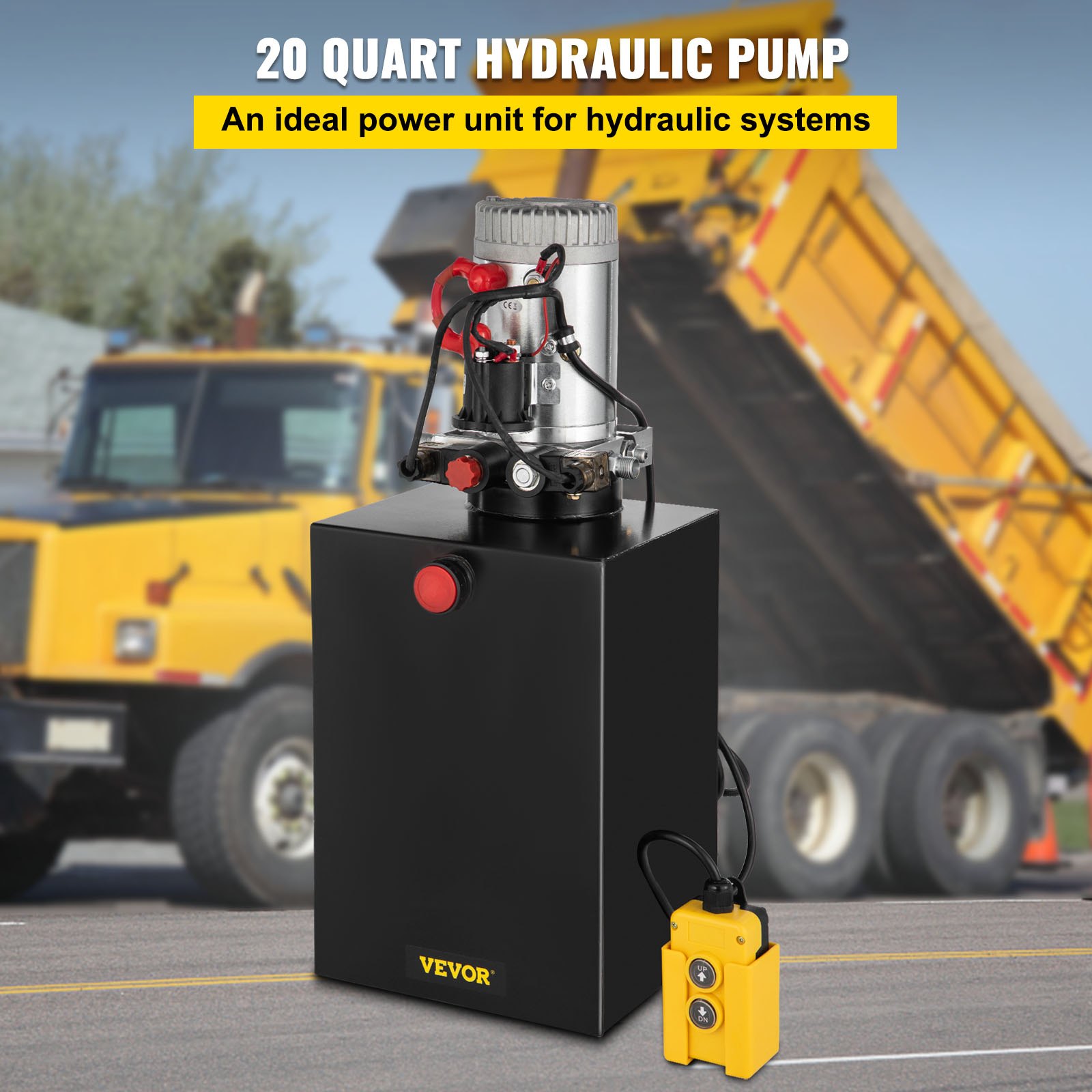 Hydraulic Pump Electric Hydraulic Pump 20 Quart Double Acting Metal Reservoir for Dump Trailer
