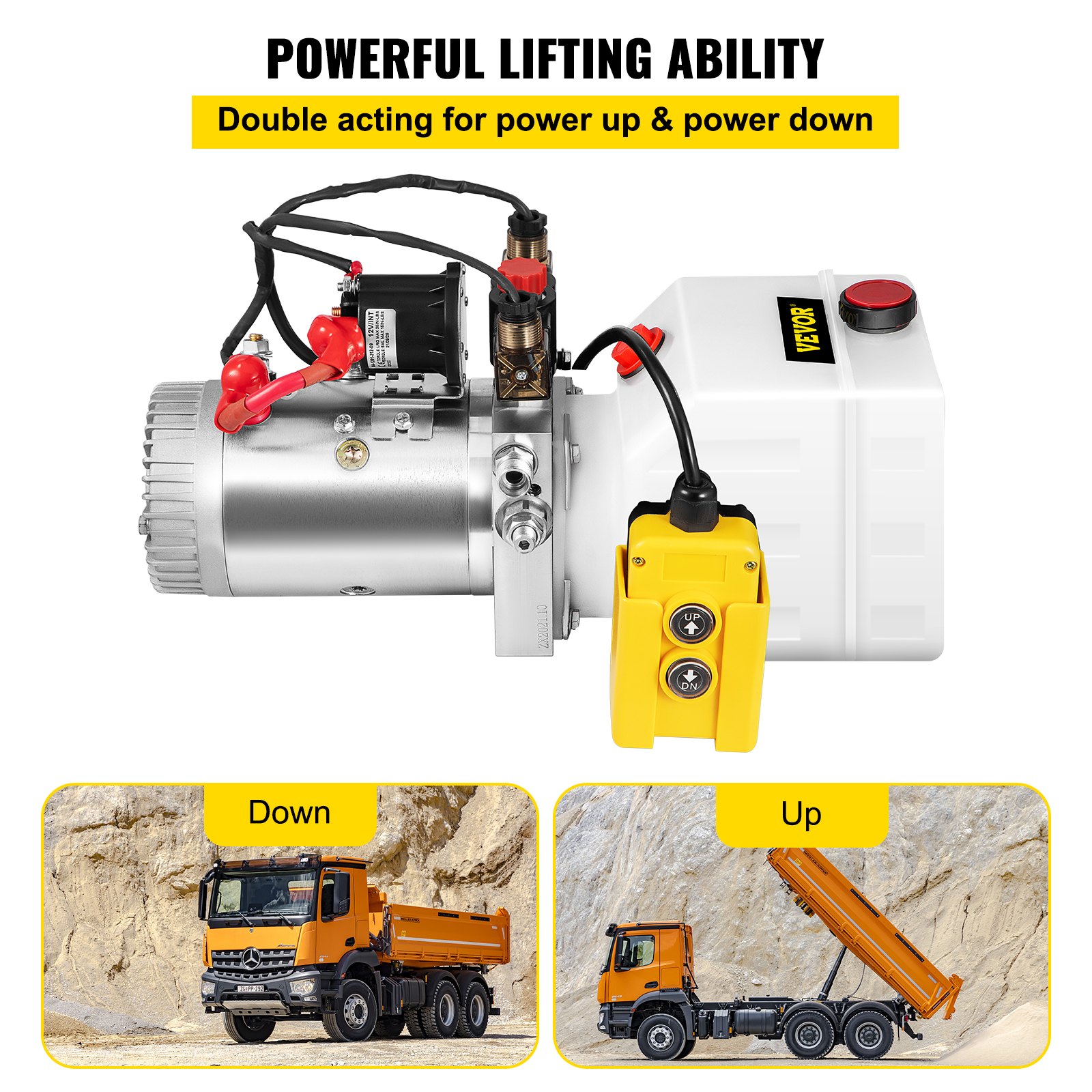 Hydraulic Pump Electric Hydraulic Pump 3 Quart Double Acting Metal Reservoir for Dump Trailer