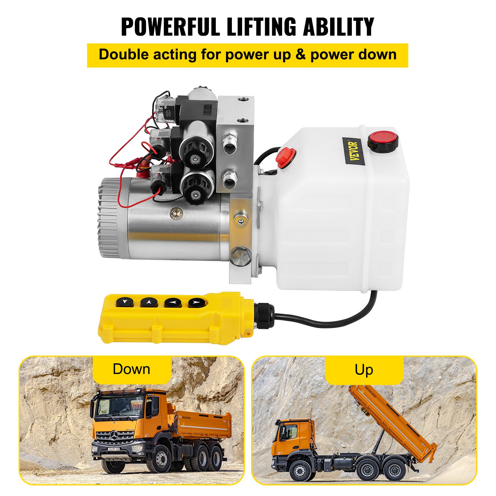 VEVOR Hydraulic Pump Double Acting Hydraulic Power Unit Double Solenoid Hydraulic Power Pack 12V DC Hydraulic Power Pump with 4.5Liter Reservoir for Dump Trailer Car Lifting