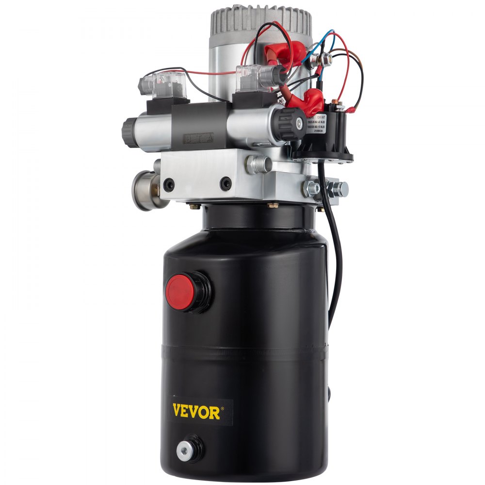 VEVOR Hydraulic Power Unit 12 Volt Dump Trailer Hydraulic Pump Double Acting 6 Quart Hydraulic Pump Electric Hydraulic Pump with Brass Pressure Gauge for Dump Trailer Lift Gates & Trucker
