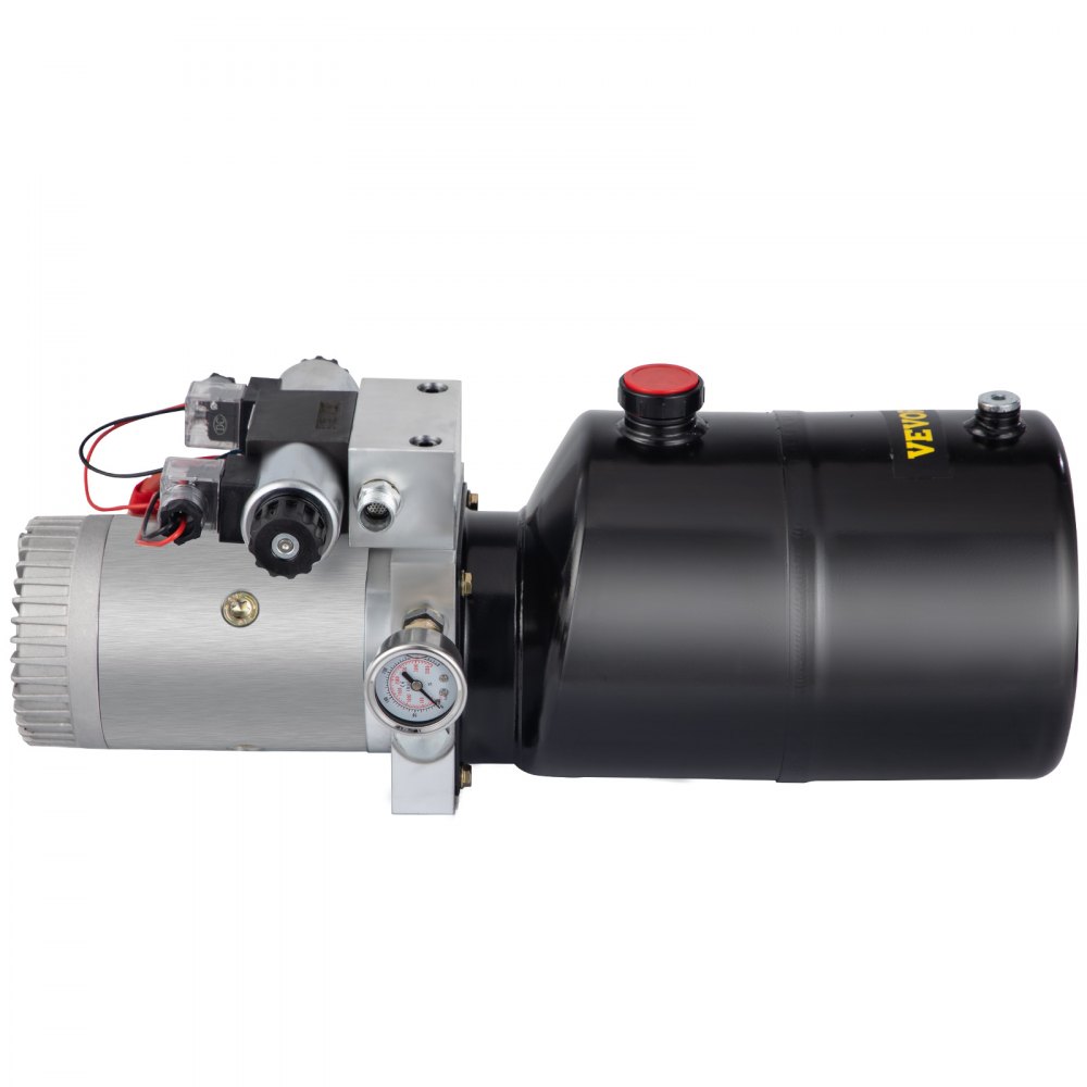 VEVOR Hydraulic Power Unit 12 Volt Dump Trailer Hydraulic Pump Double Acting 6 Quart Hydraulic Pump Electric Hydraulic Pump with Brass Pressure Gauge for Dump Trailer Lift Gates & Trucker