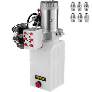 VEVOR Hydraulic Pump, 6 Quart/1.5 Gal Double Acting Dump Trailer Pump DC 12V, 3200 PSI Max Relief Pressure, Electric Hydraulic Power Unit for Dump Trailer Car Lifting (with 6pcs SAE #6 Connectors) | VEVOR US
