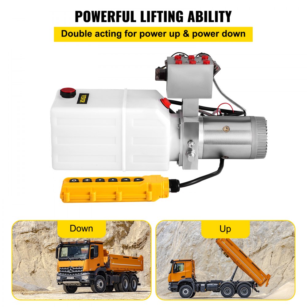 VEVOR Hydraulic Pump, 6 Quart/1.5 Gal Double Acting Dump Trailer Pump DC 12V, 3200 PSI Max Relief Pressure, Electric Hydraulic Power Unit for Dump Trailer Car Lifting (with 6pcs SAE #6 Connectors)