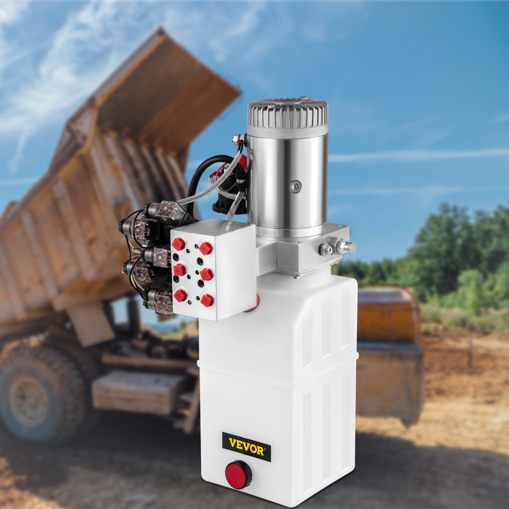 VEVOR Hydraulic Pump, 6 Quart/1.5 Gal Double Acting Dump Trailer Pump DC 12V, 3200 PSI Max Relief Pressure, Electric Hydraulic Power Unit for Dump Trailer Car Lifting (with 6pcs SAE #6 Connectors)