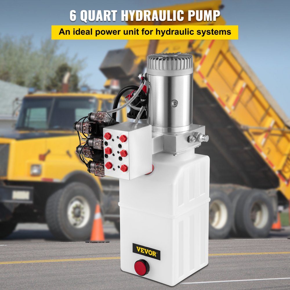 VEVOR Hydraulic Pump, 6 Quart/1.5 Gal Double Acting Dump Trailer Pump DC 12V, 3200 PSI Max Relief Pressure, Electric Hydraulic Power Unit for Dump Trailer Car Lifting (with 6pcs SAE #6 Connectors)
