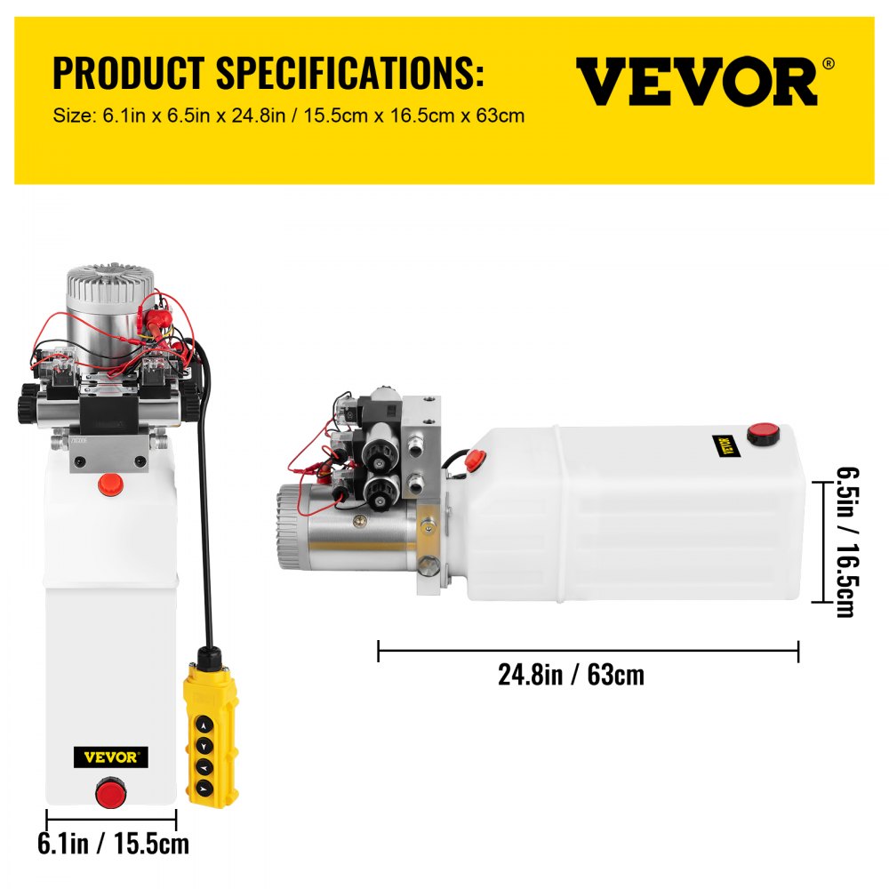 VEVOR Hydraulic Pump, 8 Quart/2 Gal Double Acting Dump Trailer Pump DC 12V, 3200 PSI Max Relief Pressure, Electric Hydraulic Power Unit for Dump Trailer Car Lifting (with 4pcs SAE #6 Connectors)