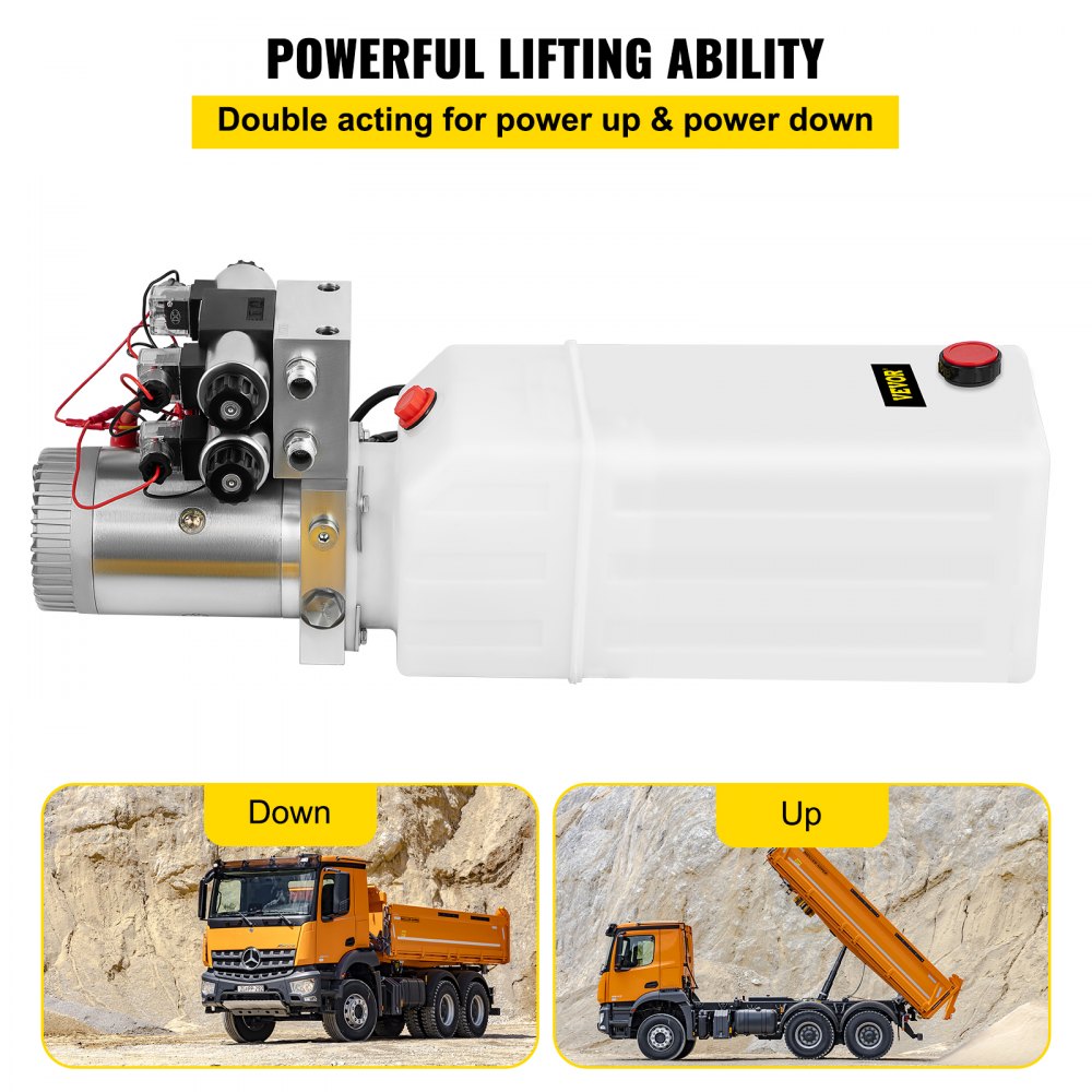 VEVOR Hydraulic Pump, 8 Quart/2 Gal Double Acting Dump Trailer Pump DC 12V, 3200 PSI Max Relief Pressure, Electric Hydraulic Power Unit for Dump Trailer Car Lifting (with 4pcs SAE #6 Connectors)