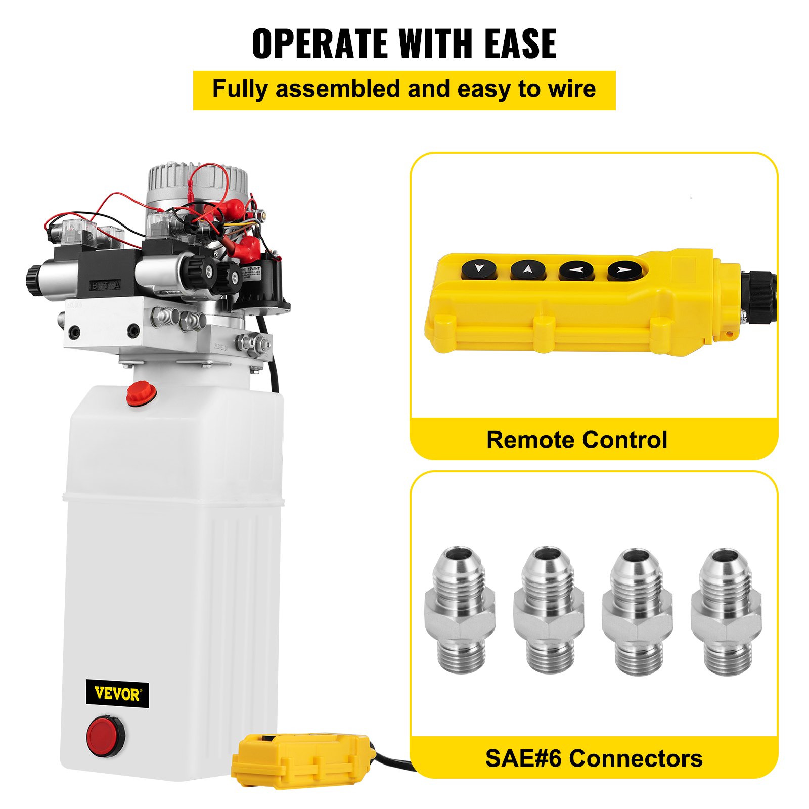 VEVOR Hydraulic Pump, 8 Quart/2 Gal Double Acting Dump Trailer Pump DC 12V, 3200 PSI Max Relief Pressure, Electric Hydraulic Power Unit for Dump Trailer Car Lifting (with 4pcs SAE #6 Connectors)