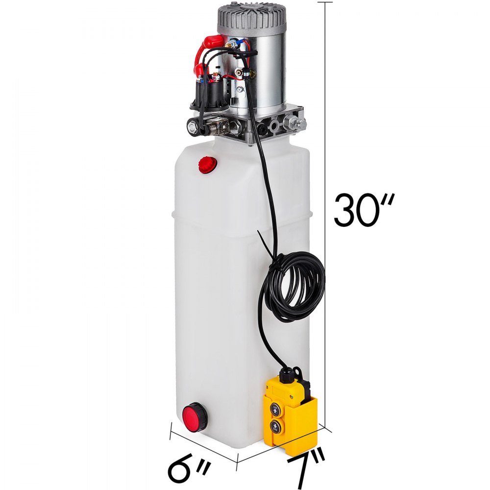 VEVOR Hydraulic Pump 12 Quart Hydraulic Power Unit Single Acting Hydraulic Pump Dump Trailer Car Lift 12V DC Hydraulic Power with Plastic Oil Reservoir (Plastic, Single Acting)
