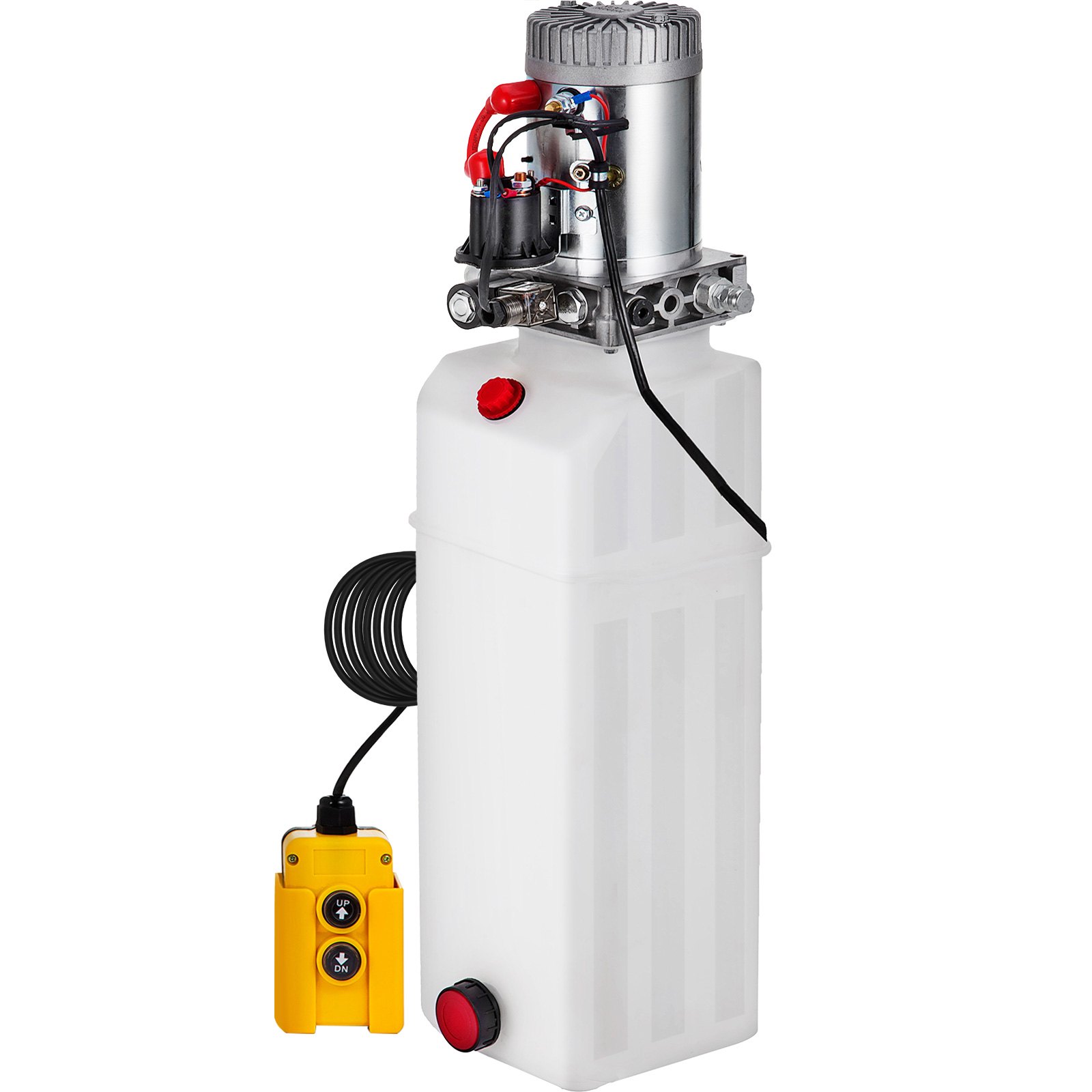 VEVOR Hydraulic Pump 12 Quart Hydraulic Power Unit Single Acting Hydraulic Pump Dump Trailer Car Lift 12V DC Hydraulic Power with Plastic Oil Reservoir (Plastic, Single Acting)