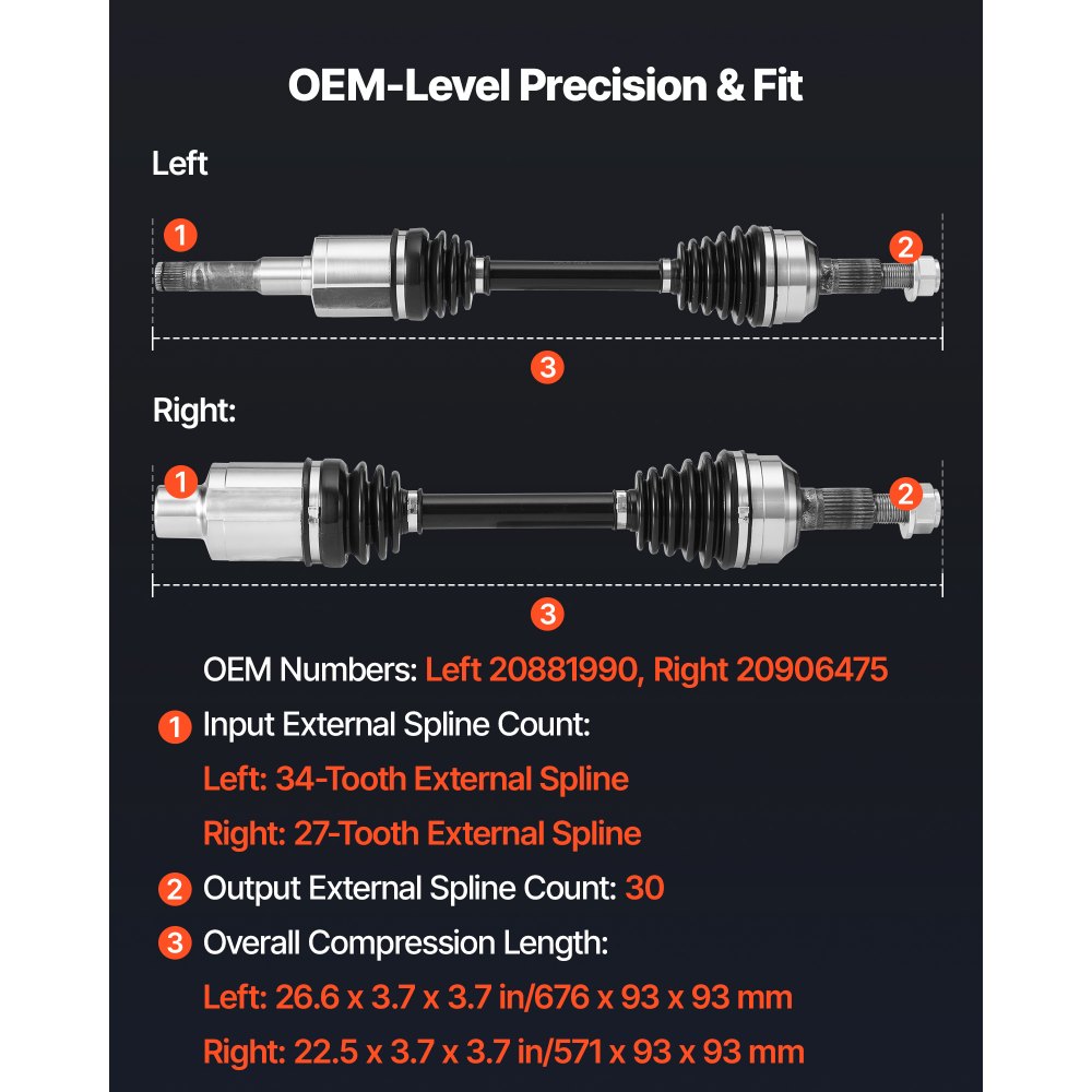 VEVOR CV Axle Shaft Assembly, 2 Pieces Front Left & Right (Driver and Passenger Side), Automotive Replacement Joint Axles Pair Compatible with 2010-2017 Chevrolet Equinox, Alloy Steel & Carbon Steel