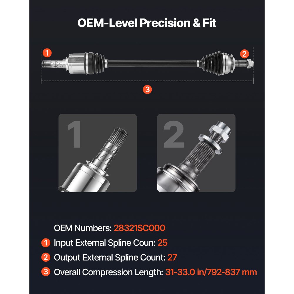 VEVOR CV Axle Shaft Assembly, 2 Pieces Front Left & Right (Driver and Passenger Side), Automotive Replacement CV Joint Axles Pair Compatible with 2009-2013 Forester, Alloy Steel & Carbon Steel