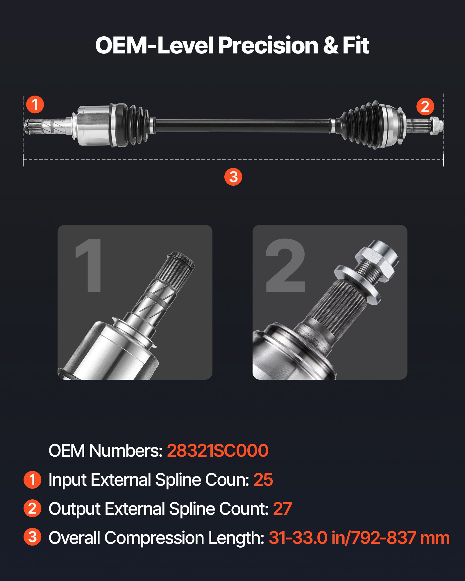 VEVOR CV Axle Shaft Assembly, 2 Pieces Front Left & Right (Driver and Passenger Side), Automotive Replacement CV Joint Axles Pair Compatible with 2009-2013 Forester, Alloy Steel & Carbon Steel