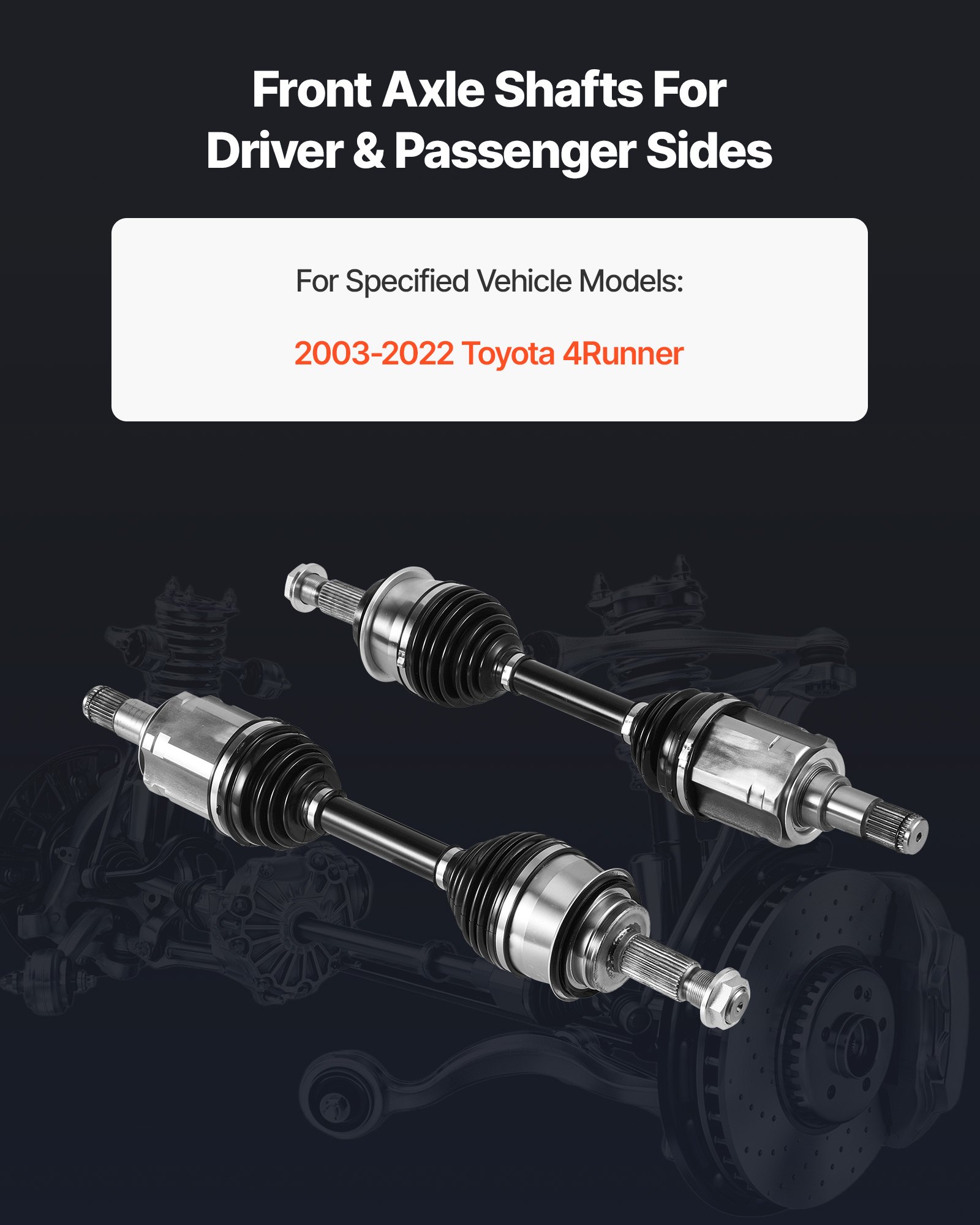 VEVOR CV Axle Shaft Assembly, 2 Pieces Front Left & Right (Driver and Passenger Side), Automotive Replacement CV Joint Axles Pair Compatible with 2003-2022 Toyota 4Runner, Alloy Steel & Carbon Steel