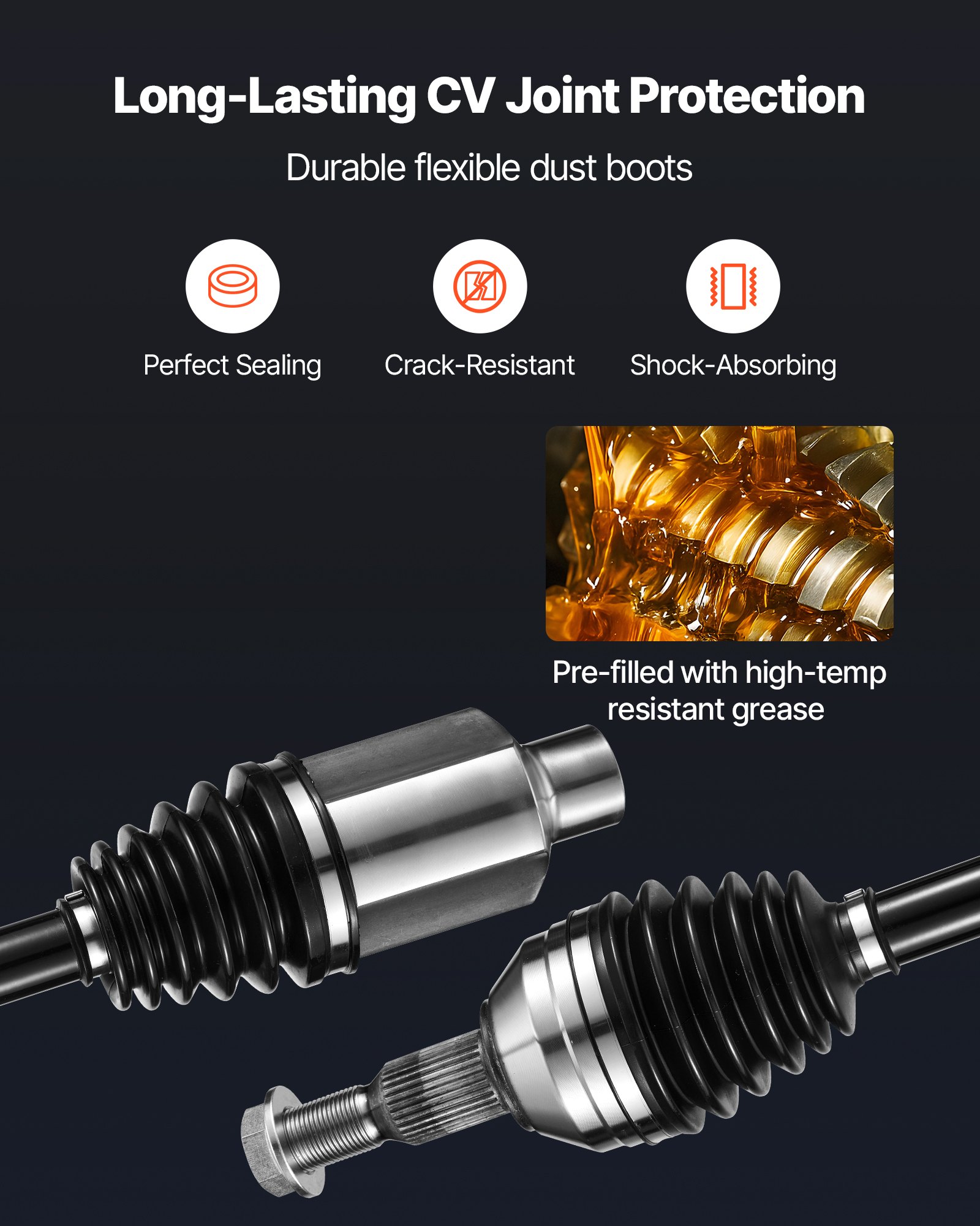 VEVOR CV Axle Shaft Assembly, 2 Pieces Front Left & Right (Driver and Passenger Side), Automotive Replacement Joint Axles Pair Compatible with 2009-2017 Chevrolet Traverse, Alloy Steel & Carbon Steel