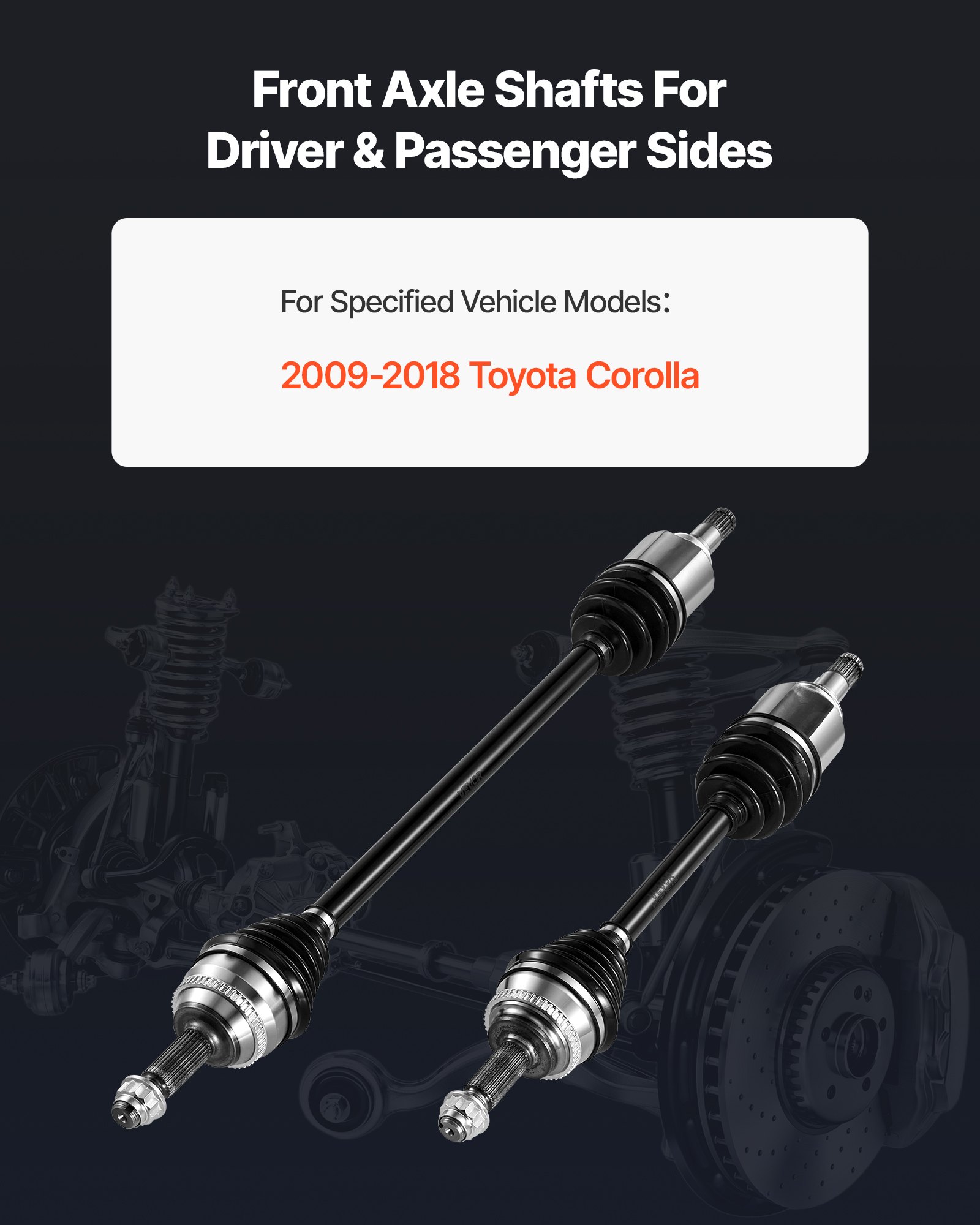 VEVOR CV Axle Shaft Assembly, 2 Pieces Front Left & Right (Driver and Passenger Side), Automotive Replacement CV Joint Axles Pair Compatible with 2009-2018 Toyota Corolla, Alloy Steel & Carbon Steel