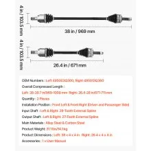 VEVOR CV Axle Shaft Assembly 2PCS Front Left & Right for 11-14 Hyundai Sonata