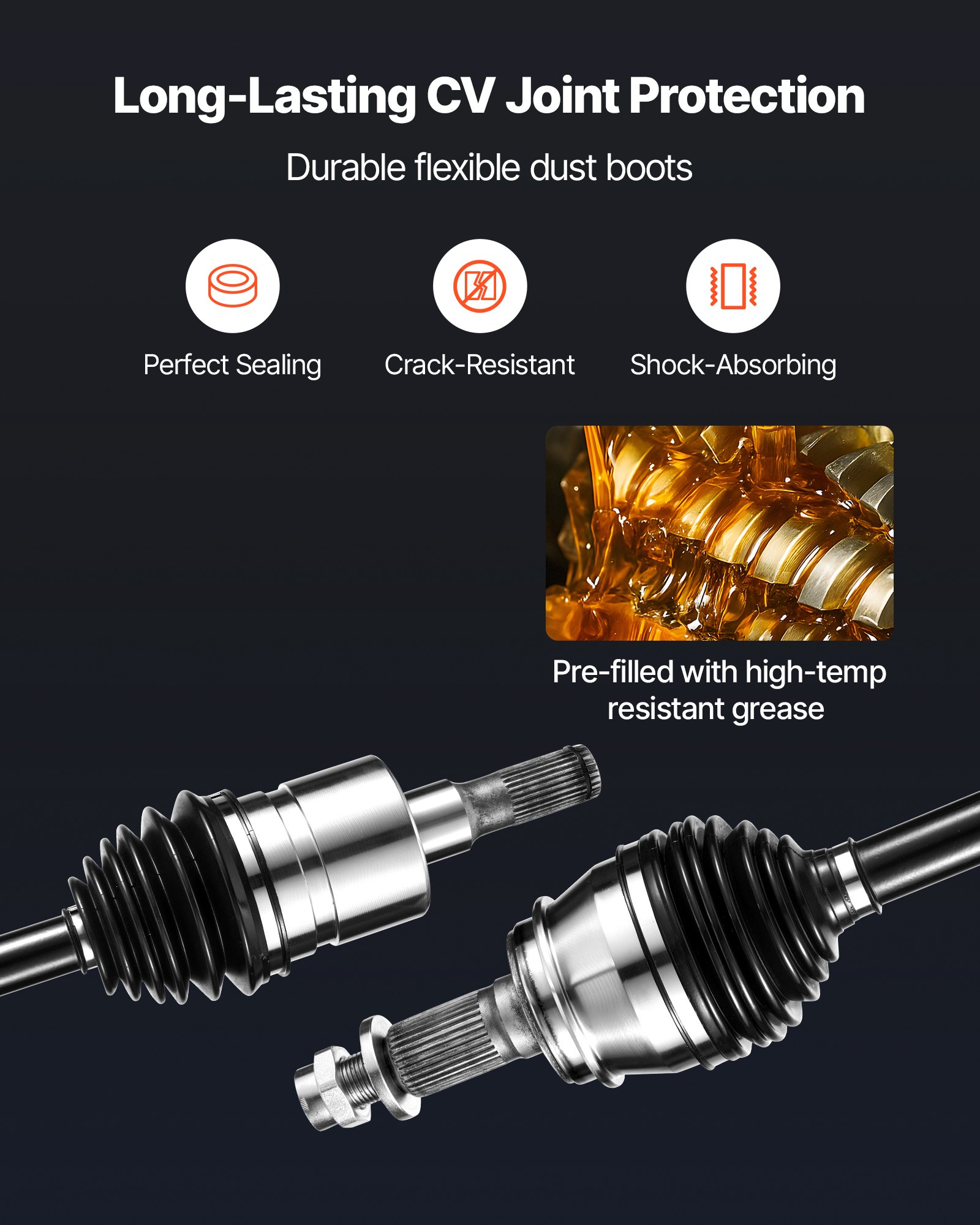 VEVOR CV Axle Shaft Assembly, 2 Pieces Front Left & Right Side (Driver and Passenger Side), Automotive Replacement CV Joint Axles Pair Compatible with 2006-2010 Hummer H3, Alloy Steel & Carbon Steel