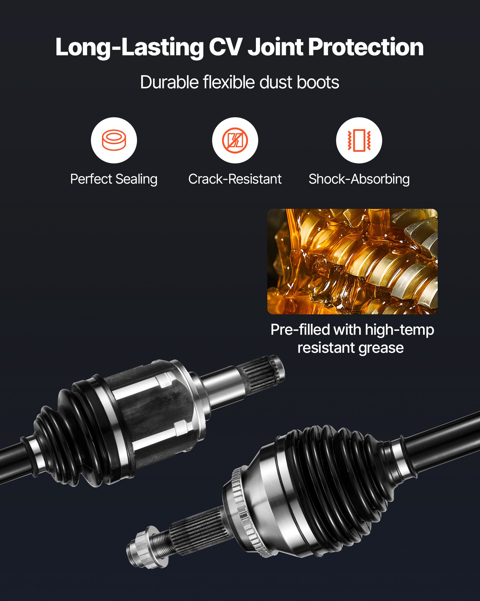 VEVOR CV Axle Shaft Assembly, 2 Pieces Front Left & Right (Driver and Passenger Side), Automotive Replacement CV Joint Axles Pair Compatible with 2004-2010 Toyota Sienna, Alloy Steel & Carbon Steel