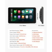 VEVOR Wireless Car Stereo, 7-Inch HD Portable Radio Touch Screen Compatible with Apple CarPlay & Android Auto, CarPlay Screen with Backup Camera, Voice Control, Mirror Link, Bluetooth, GPS Navigation
