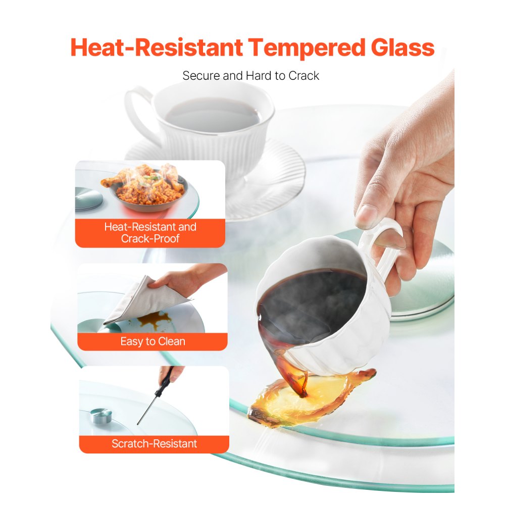 VEVOR 20 in Glass Lazy Susan Turntable, 360° Rotation Round Clear Tabletop Rotating Tray, Tempered Glass Dining Table Centerpiece, Smooth and Silent Spin, for Family Gatherings, Banquets & Weddings