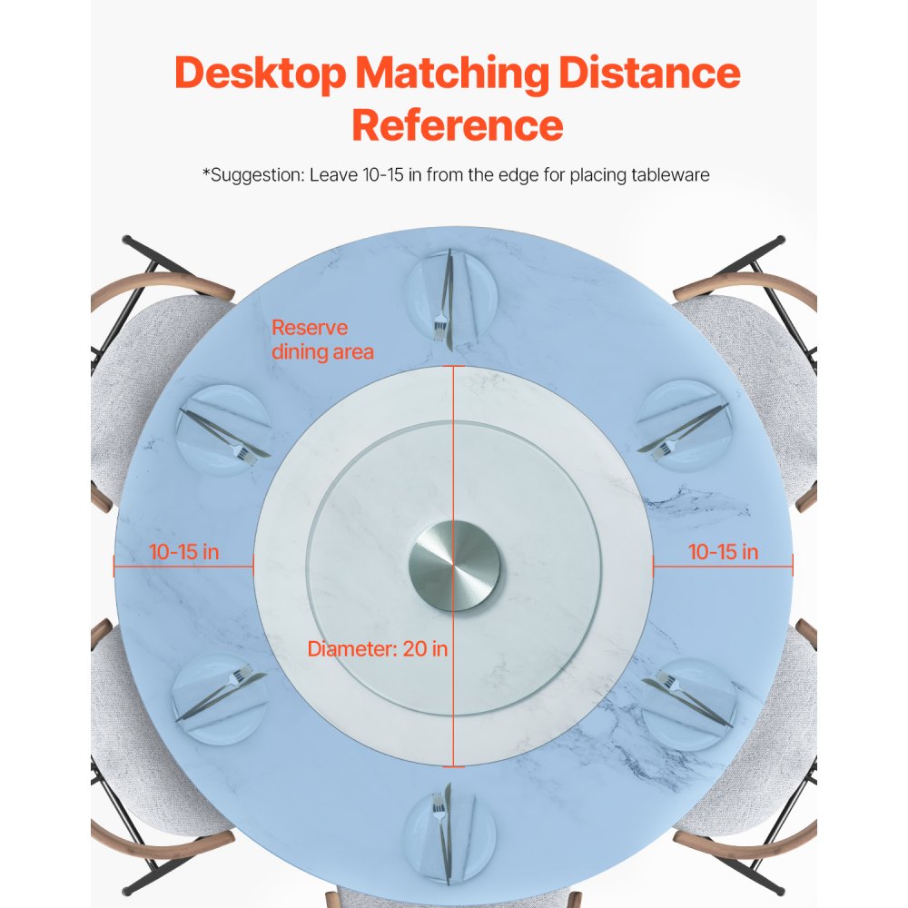 VEVOR 20 in Glass Lazy Susan Turntable, 360° Rotation Round Clear Tabletop Rotating Tray, Tempered Glass Dining Table Centerpiece, Smooth and Silent Spin, for Family Gatherings, Banquets & Weddings