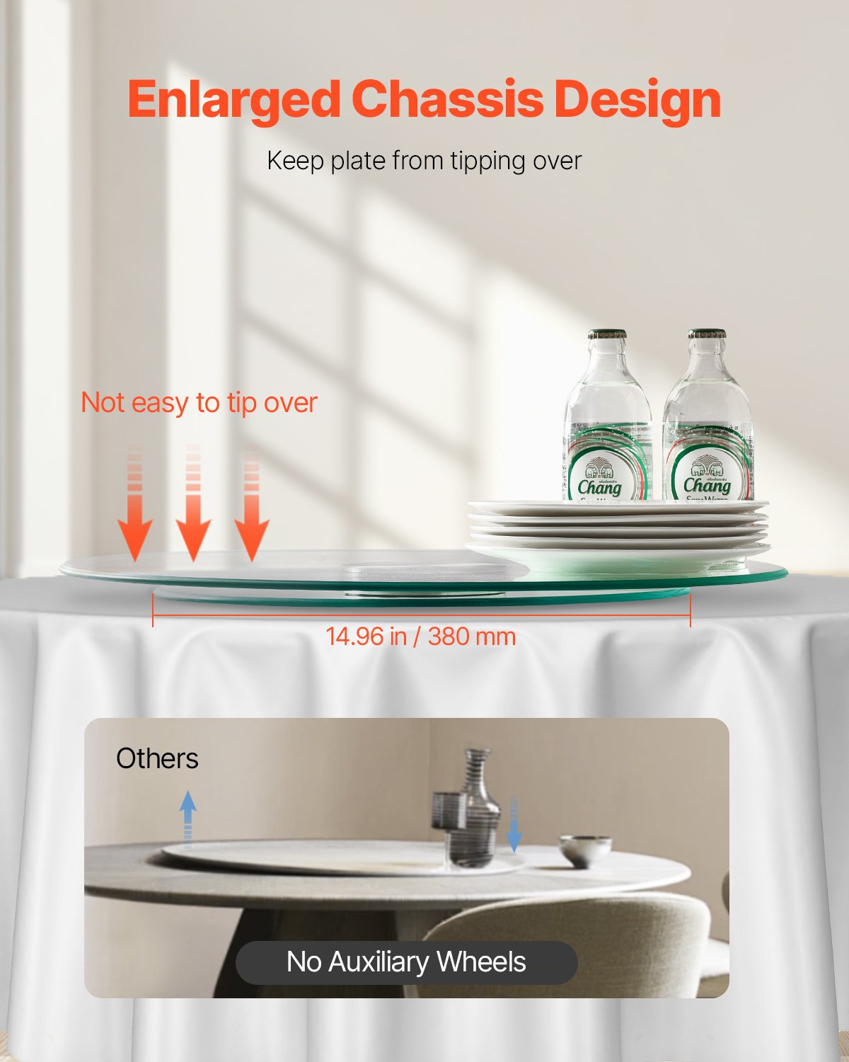 VEVOR 20 in Glass Lazy Susan Turntable, 360° Rotation Round Clear Tabletop Rotating Tray, Tempered Glass Dining Table Centerpiece, Smooth and Silent Spin, for Family Gatherings, Banquets & Weddings