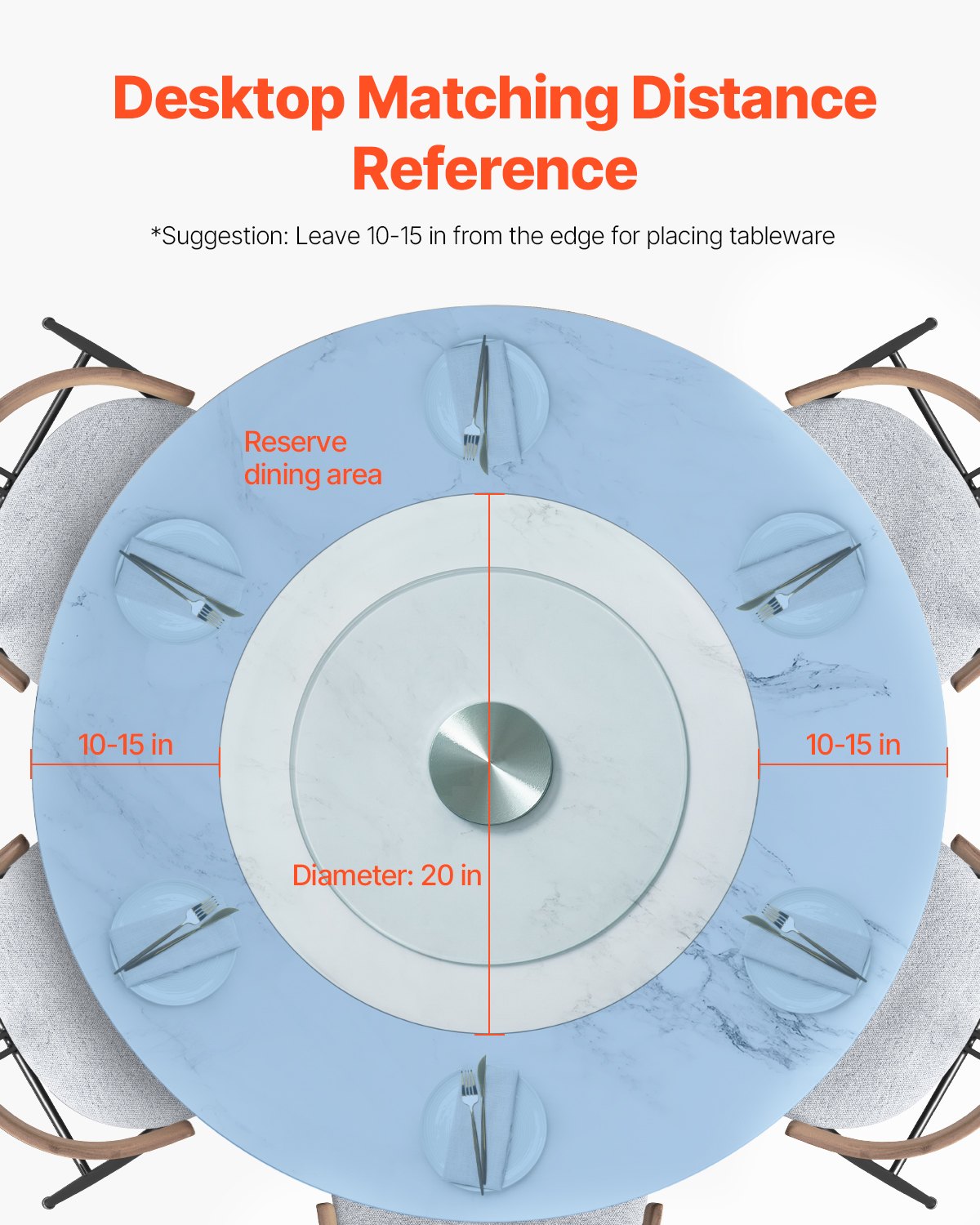 VEVOR 20 in Glass Lazy Susan Turntable, 360° Rotation Round Clear Tabletop Rotating Tray, Tempered Glass Dining Table Centerpiece, Smooth and Silent Spin, for Family Gatherings, Banquets & Weddings