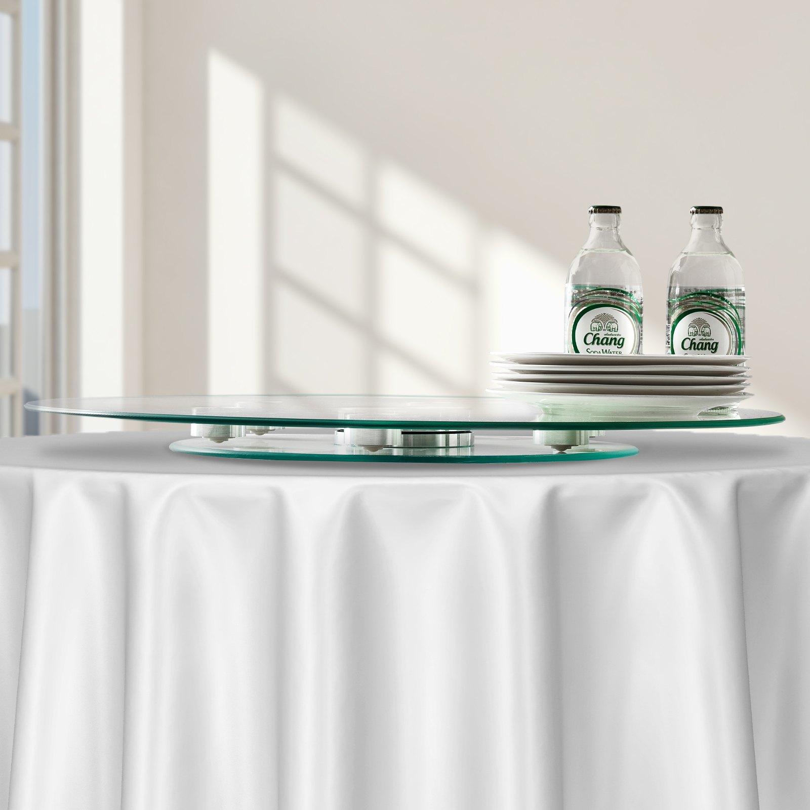 VEVOR 20 in Glass Lazy Susan Turntable, 360° Rotation Round Clear Tabletop Rotating Tray, Tempered Glass Dining Table Centerpiece, Smooth and Silent Spin, for Family Gatherings, Banquets & Weddings