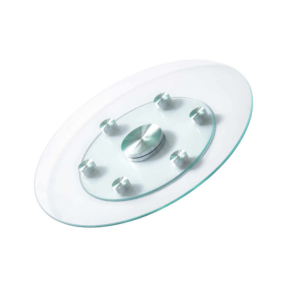VEVOR 24 in Glass Lazy Susan Turntable, Tempered Glass Dining Table Centerpiece with 6 Rotating Wheels, 360° Smooth and Silent Spin Tabletop Rotating Tray, for Family Gatherings, Banquets & Weddings