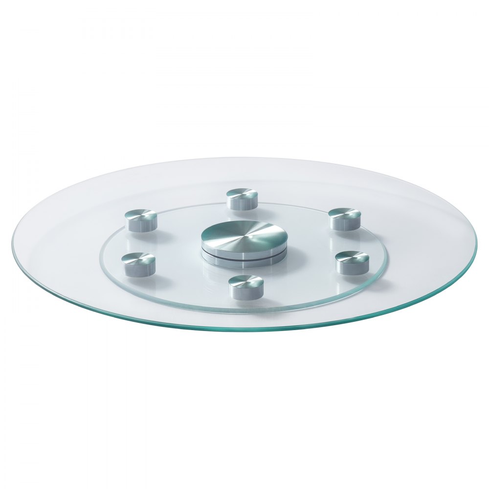 VEVOR 24 in Glass Lazy Susan Turntable, Tempered Glass Dining Table Centerpiece with 6 Rotating Wheels, 360° Smooth and Silent Spin Tabletop Rotating Tray, for Family Gatherings, Banquets & Weddings