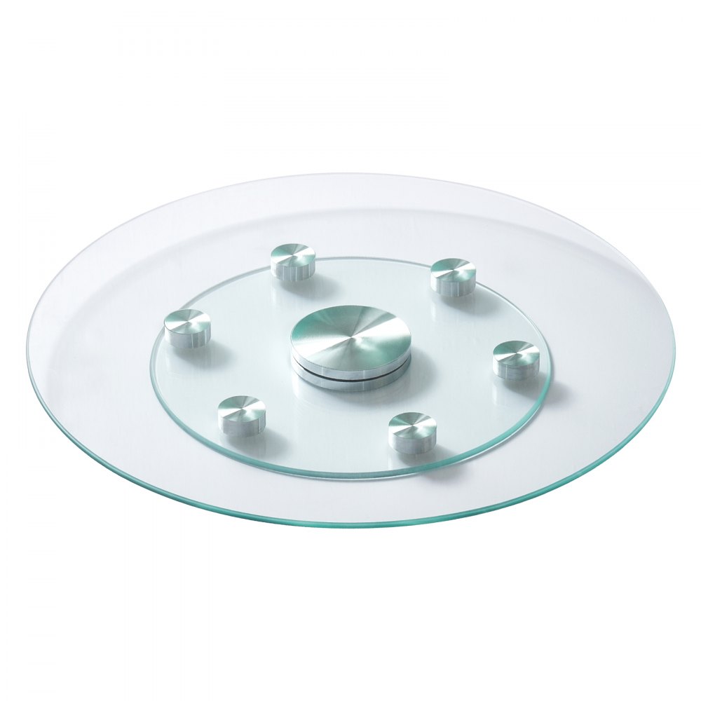 VEVOR 24 in Glass Lazy Susan Turntable, Tempered Glass Dining Table Centerpiece with 6 Rotating Wheels, 360° Smooth and Silent Spin Tabletop Rotating Tray, for Family Gatherings, Banquets & Weddings