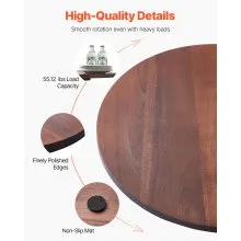 VEVOR 24 in Wood Lazy Susan Turntable, 360° Rotation Round Clear Tabletop Rotating Tray, Acacia Wood Dining Table Centerpiece, Smooth and Silent Spin, for Family Gatherings, Banquets and Weddings