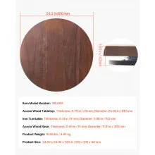 VEVOR 24 in Wood Lazy Susan Turntable, 360° Rotation Round Clear Tabletop Rotating Tray, Acacia Wood Dining Table Centerpiece, Smooth and Silent Spin, for Family Gatherings, Banquets and Weddings